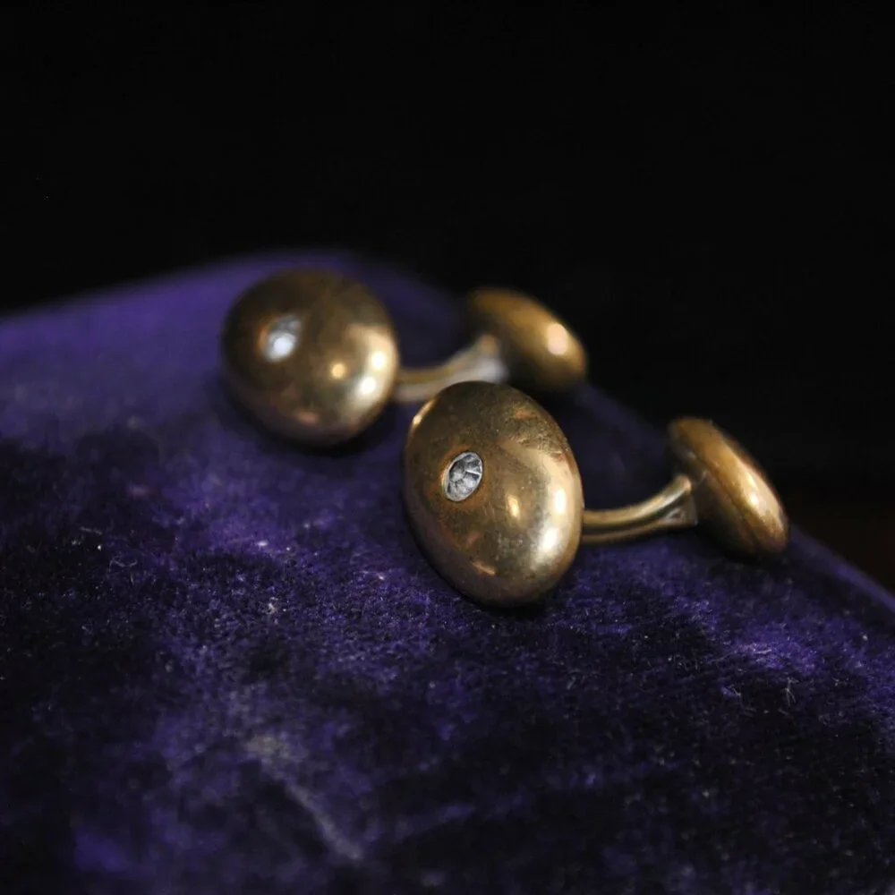 Antique Oval Brass Cufflinks with Paste Glass Stones